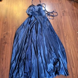 Blue Formal wedding prom ball gown open back Sz 8